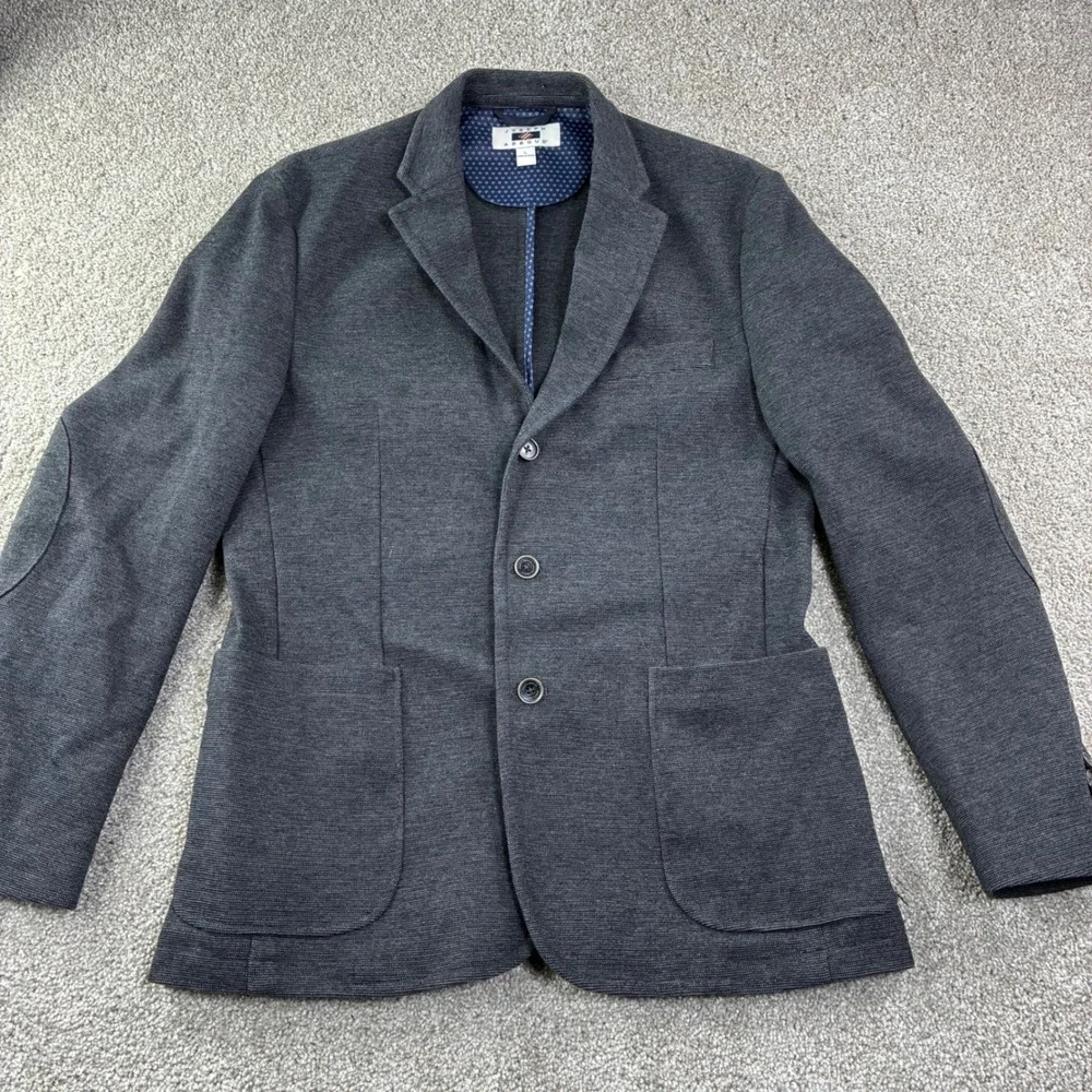 Joseph Abboud Mens‎ L Gray Textured Knit Blazer Sport Coat Elbow Patches Career